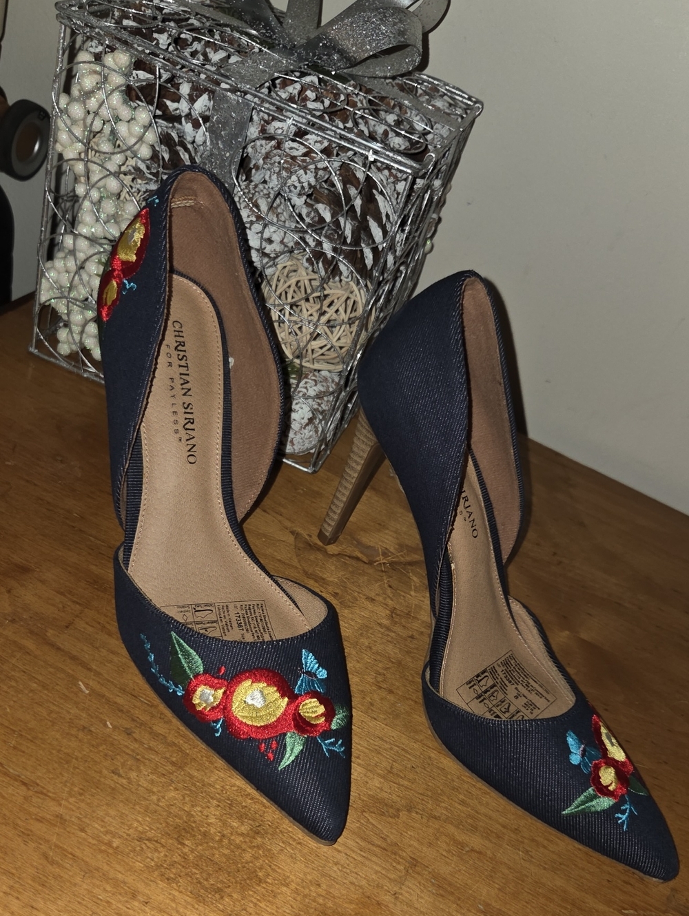 Christian Siriano By Payless Navy Embroidered Floral Pointed-Toe Heels
